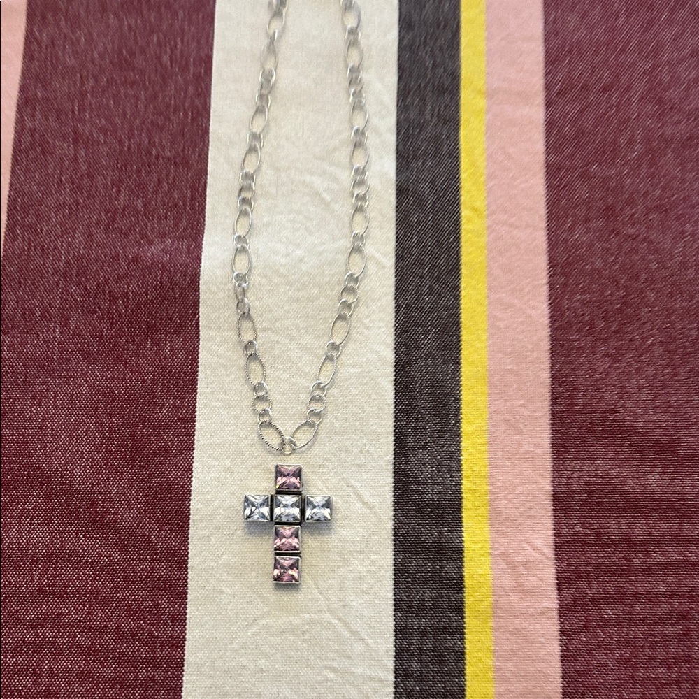 Sterling silver chain and Cross with glass inserts